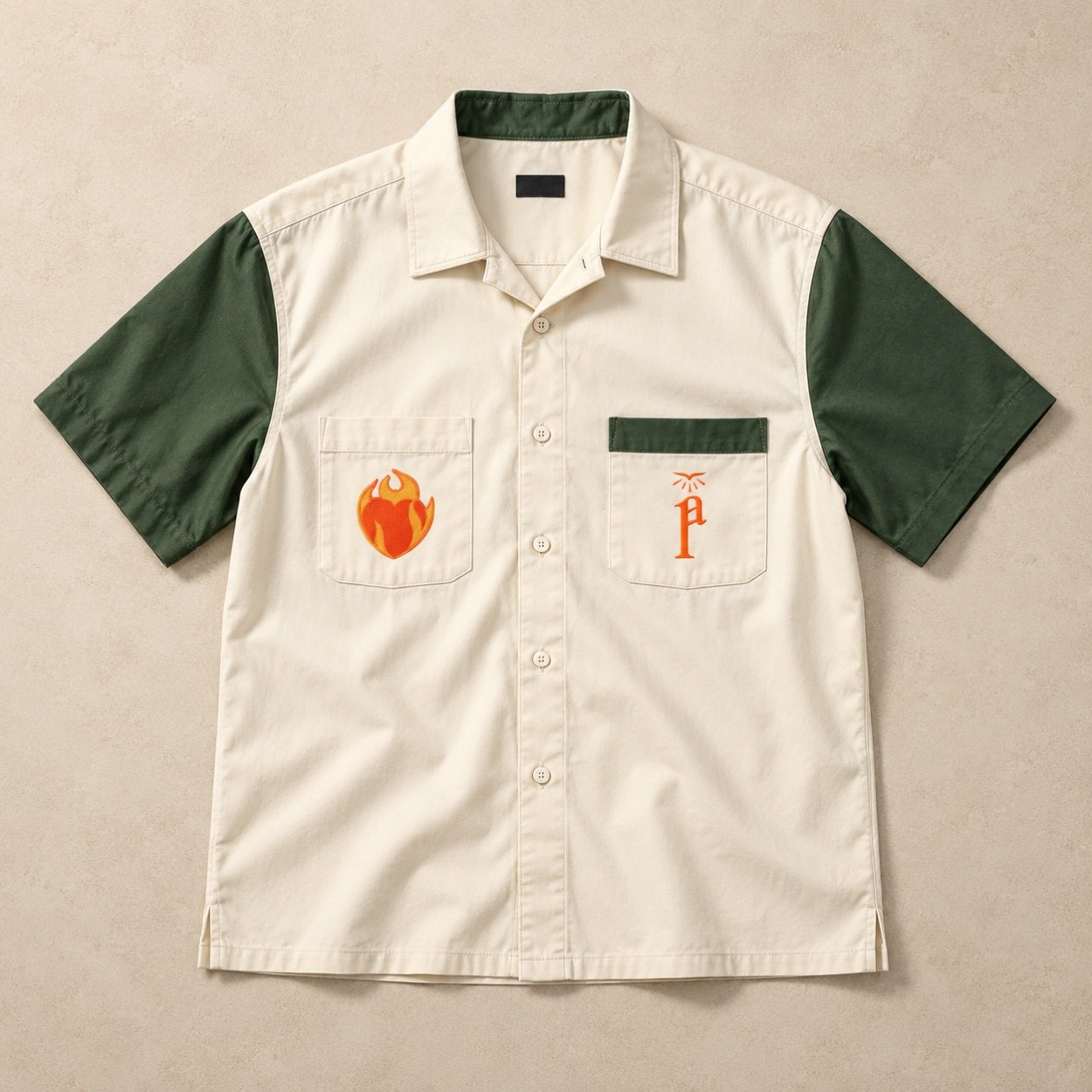 Cream and forest green Pentecost Avenue workwear shirt